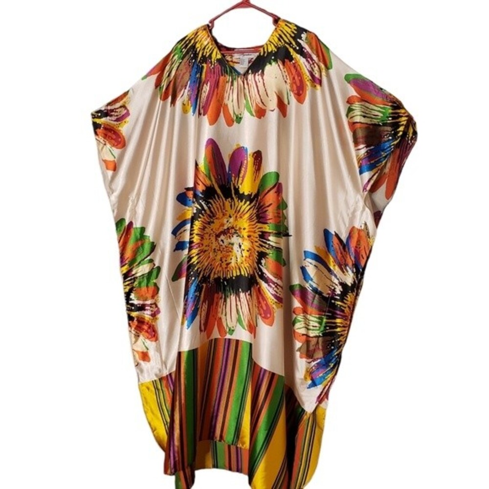 Vintage EY Signature Painted Sunflower Striped Kaftan